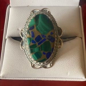 Sterling Silver malachite lapis stone ring